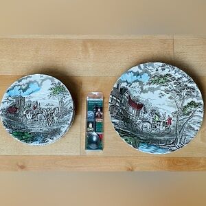 Vintage Myott Royal Mail Dish Set + Serving Bowl & Elizabeth I Spoon Lot